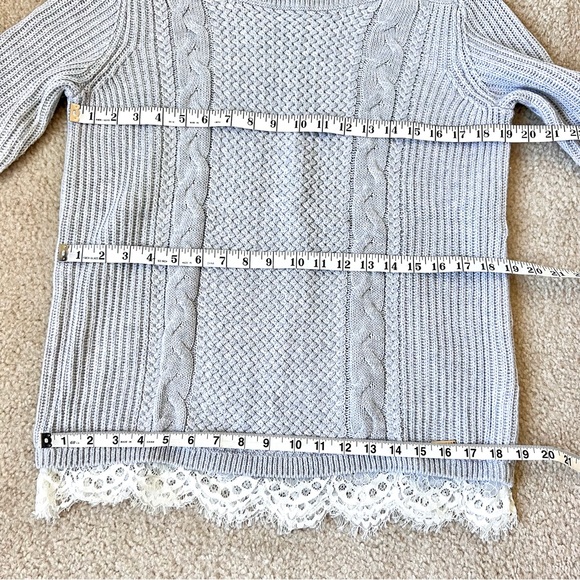 TOMMY HILFIGER Gray Lace Trim Boat Neck Cable Knit Sweater—SZ. Small - Picture 10 of 14